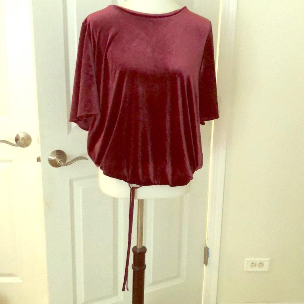Cutest Maroon Velvet Short Sleeve LOFT Top